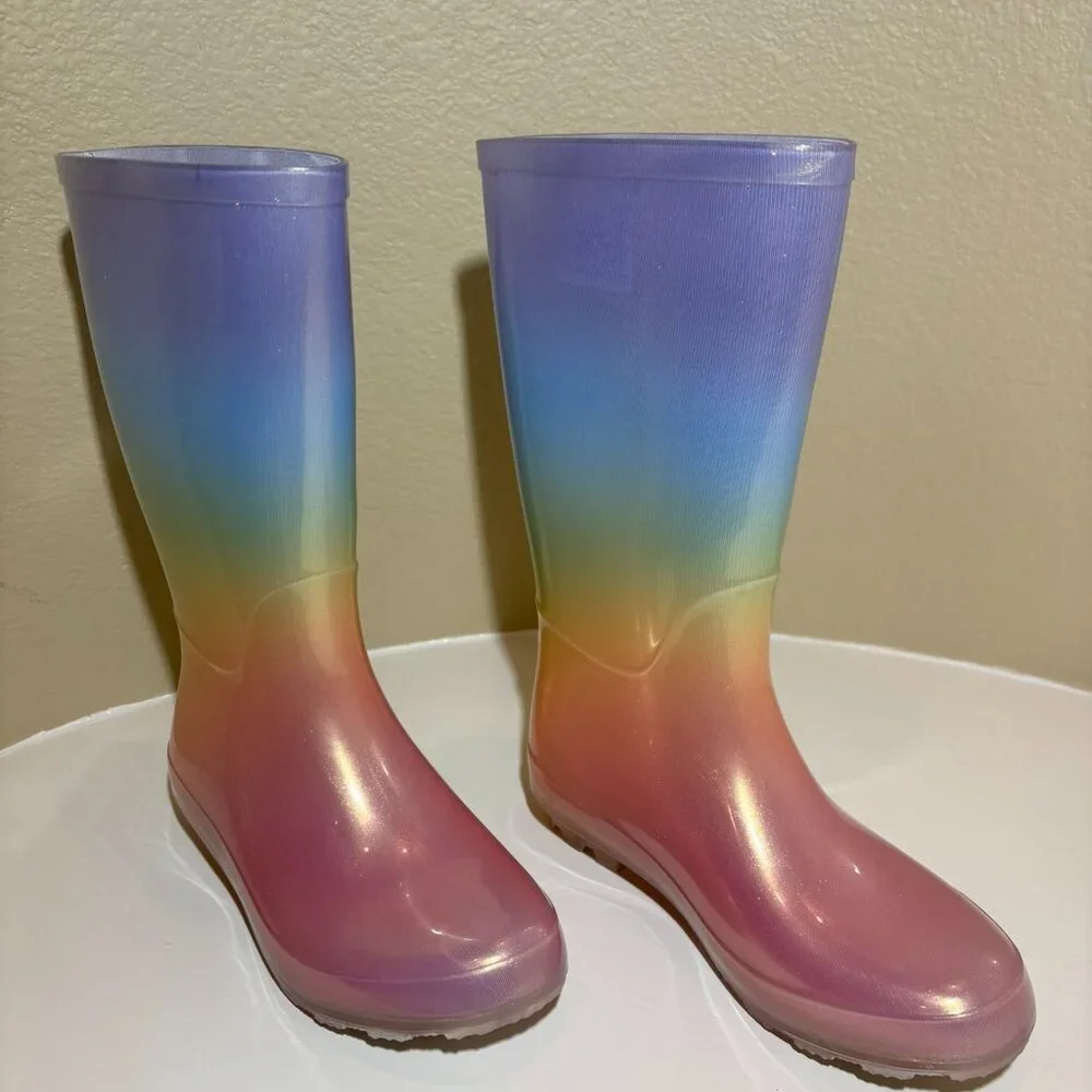 🌈Rainbow Kids Rubber Rainboots Cat & Jack Size 2 - Picture 2 of 8